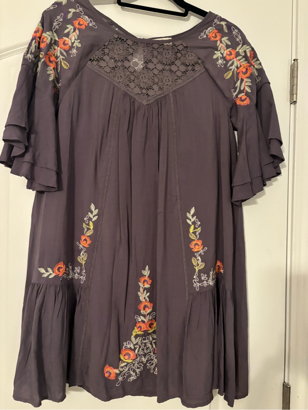 Umgee Lavender Lace Yoke Tunic with Floral Embroidery